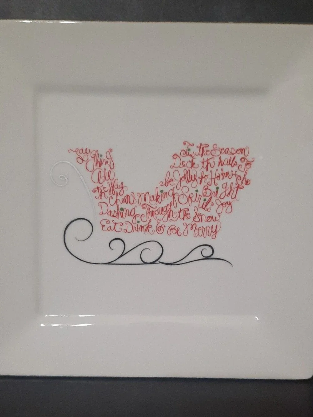 St. Nicholas Square Eat, Drink & Be Merry Christmas Sleigh Square Plate - Picture 3 of 6